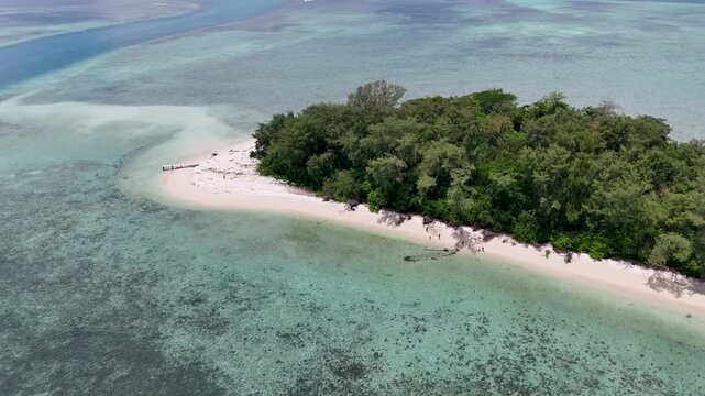 Aerial shot of Kerayaan Beccu Beach, a white-sand beach in Kotabaru, South Kalimantan