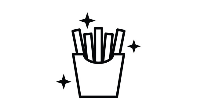 French fries icon. Fast food potato snack symbol with sparkles.