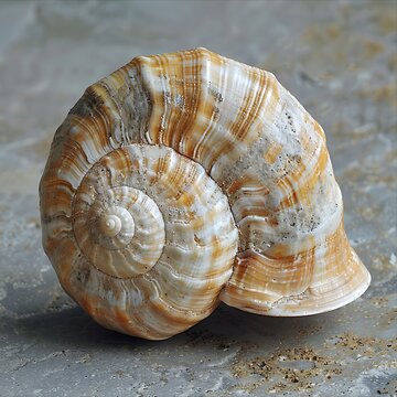 Detailed Close-up of a Spiraled Snail Shell on Sand for Nature Backgrounds