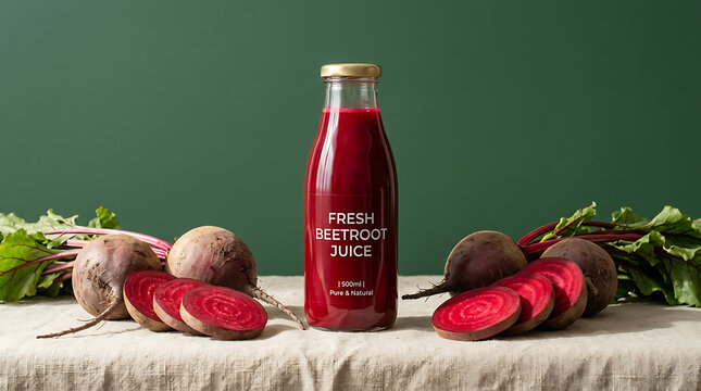 Fresh Beetroot Juice Bottle With Fresh Vegetables Displayed
