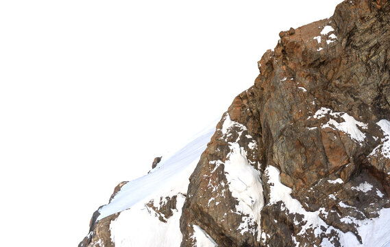 Rocky Snow-Covered Cliff Cutout 3D Rendering Isolated on White Background