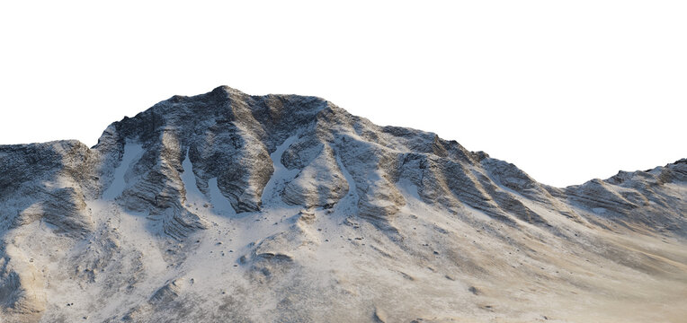 Snowy Mountain Peak 3D Rendering Cutout With Rugged Alpine Ridge and Isolated Backdrop