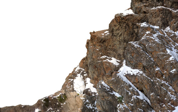 Snowy Rocky Mountain Cliff Close-Up 3D Rendering Cutout Landscape With Textured Rock Face