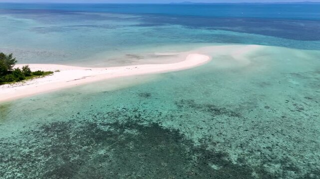 Aerial shot of Kerayaan Beccu Beach, a white-sand beach in Kotabaru, South Kalimantan