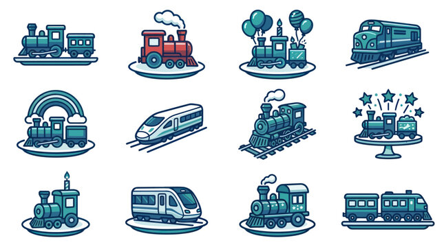Train Locomotive Railway Transport Icons.
