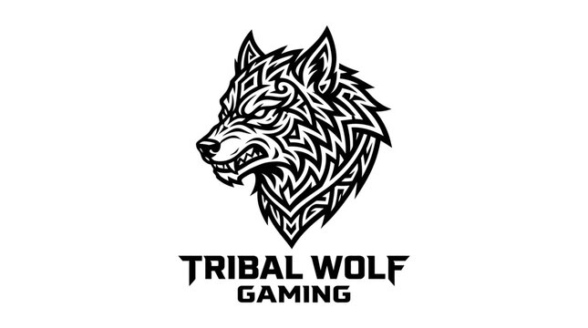 Tribal wolf head gaming logo.