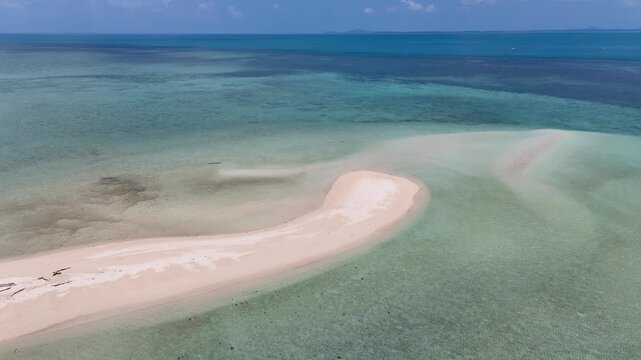 Aerial shot of Kerayaan Beccu Beach, a white-sand beach in Kotabaru, South Kalimantan