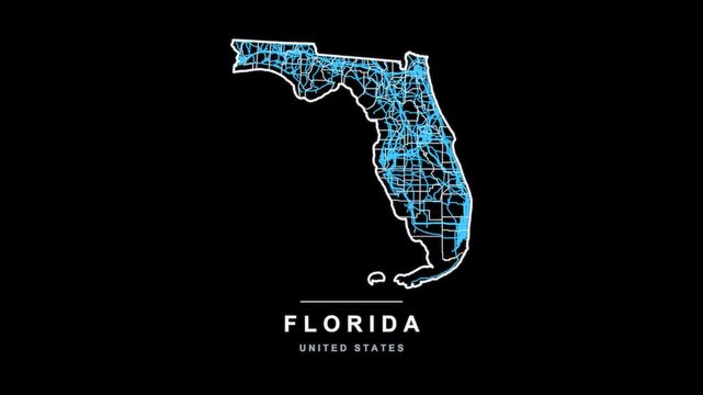 Florida State Line Map Self Drawing Animated Overlay, Alpha 4K