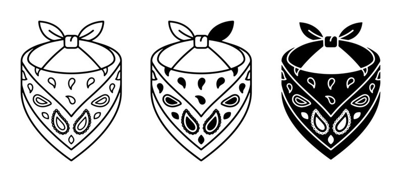 Bandana Icons Set: Paisley Patterned Neckwear, Western Style Accessories, Vector Graphics