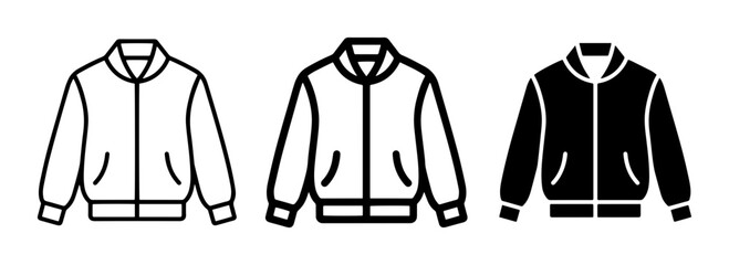 Bomber Jacket Icons, Casual Outerwear Vector Graphics, Fashion Apparel Symbols © Fariya