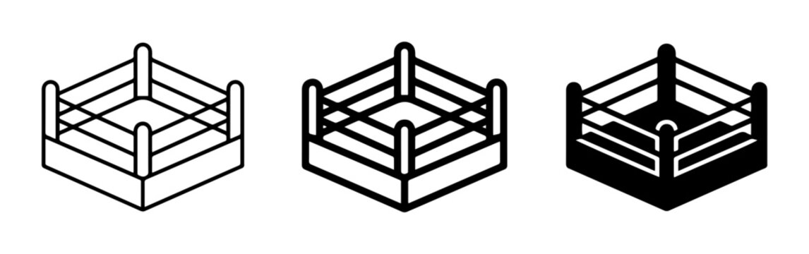 Boxing Ring Icons, Combat Sport Arena Graphics, Fighting Championship Stage Vector Set
