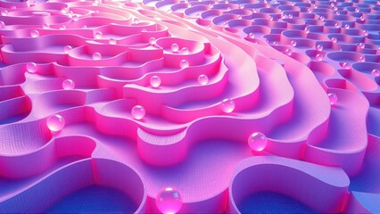 Obraz premium Abstract pink structure. Repeating patterns create flowing, layered design with spherical elements. Dramatic lighting enhances depth.