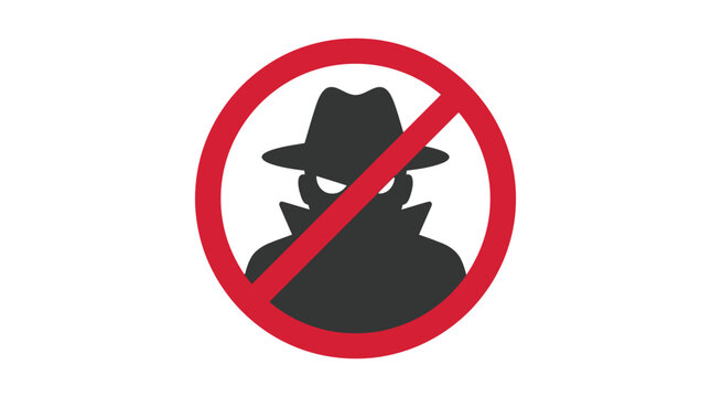No spy allowed sign. Forbidden detective or hacker icon for security and privacy protection.