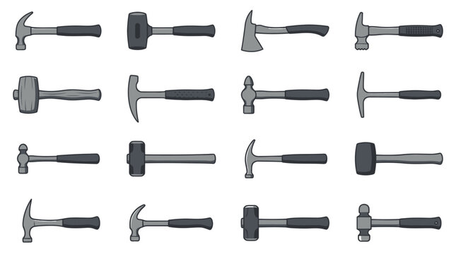 Variety of hammers on display.