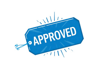 Fototapeta premium Blue approved tag sticker vector illustration, signifying acceptance, quality, guarantee, and validation with transparent background
