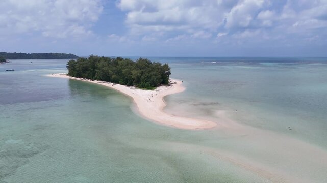 Aerial shot of Kerayaan Beccu Beach, a white-sand beach in Kotabaru, South Kalimantan