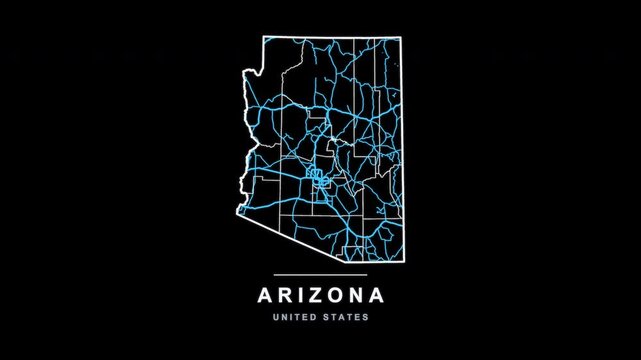 Arizona State Line Map Self Drawing Animated Overlay, Alpha 4K