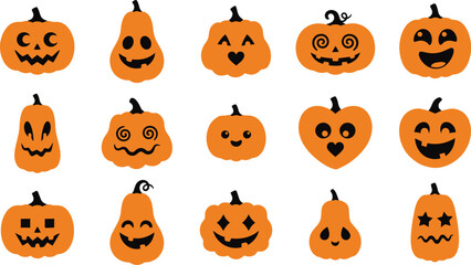 Fototapeta premium Festive halloween jack o' lanterns orange pumpkin carvings for spooky season decorations