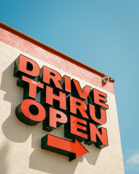 Drive Thru Open sign in Oceanside, California