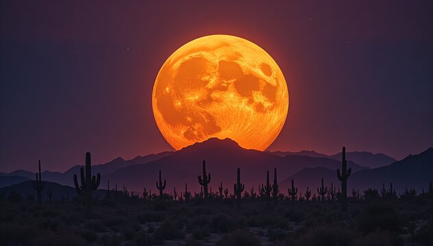 Supermoon Rising Arizona Desert Saguaro Orange Glow Night Science USA