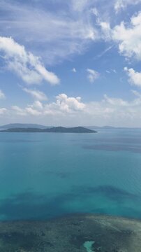 Aerial shot of Kerayaan Beccu Beach, a white-sand beach in Kotabaru, South Kalimantan