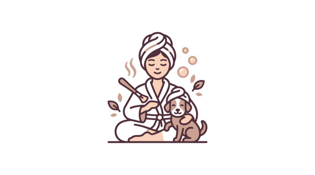Woman with dog in spa bath.