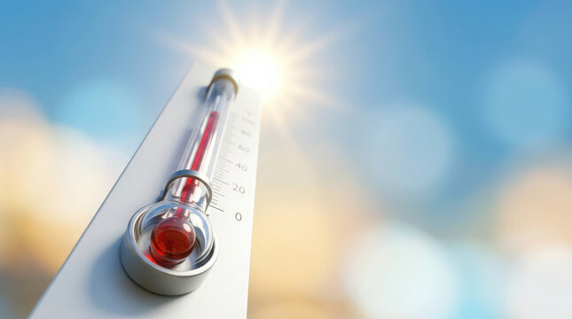 Extreme Heatwave and Global Warming Concept with Thermometer Showing High Temperature Under Bright Summer Sun
