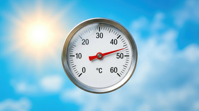 Extreme Heatwave and Global Warming Concept with Thermometer Showing High Temperature Under Bright Summer Sun