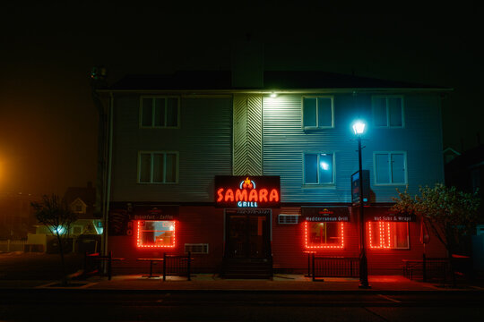 Samara Grill on a foggy night, Seaside Heights, New Jersey