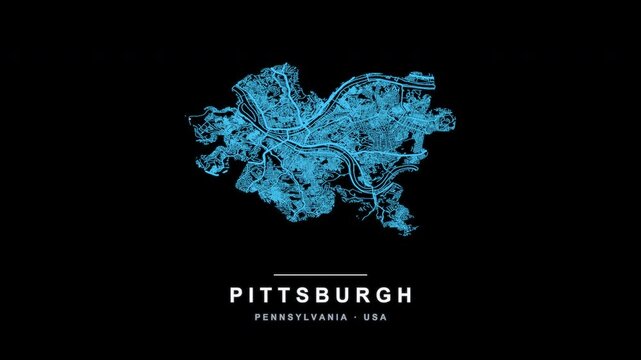 Pittsburgh City Line Map Self Drawing Animated Overlay, Alpha 4K
