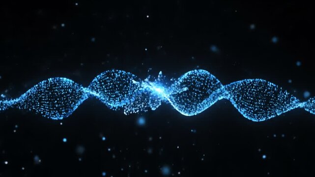 Blue lights form a wavelike pattern against a dark backdrop with bokeh dots floating