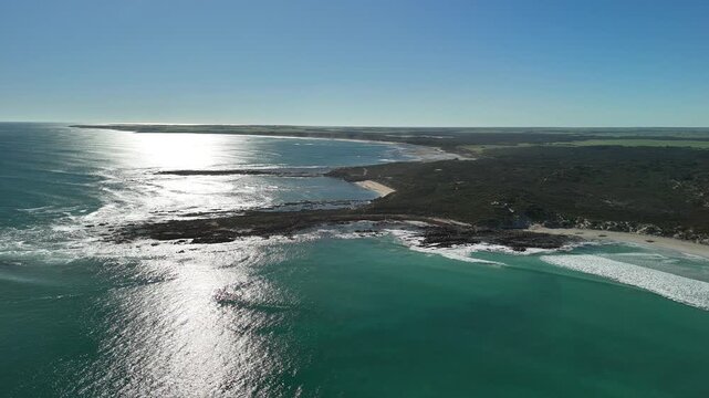 Blue Bay, White Hut, South Australia &ndash; 4K aerial drone view of pristine beach, turquoise waters, coastal dunes, Thidna Beach, Daly Head, Yorke Peninsula coastline, Gleesons Landing - Bush Campground