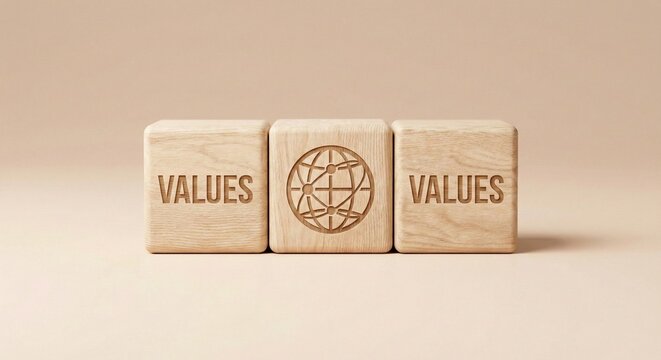 Wooden Blocks Spelling Values with Globe Icon