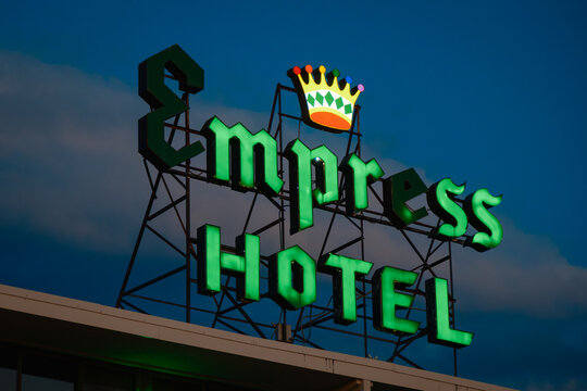 The Empress Hotel vintage sign at night, Asbury Park, New Jersey
