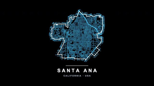 Santa Ana City Line Map Self Drawing Animated Overlay, Alpha 4K
