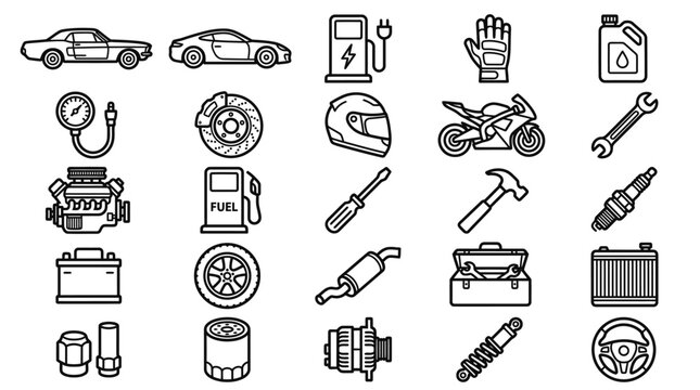 Car engine and tools icons set.
