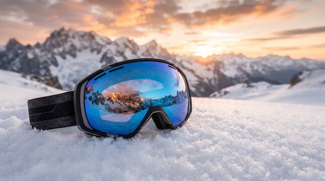 Modern Mirrored Ski Goggles on Fresh Alpine Snow