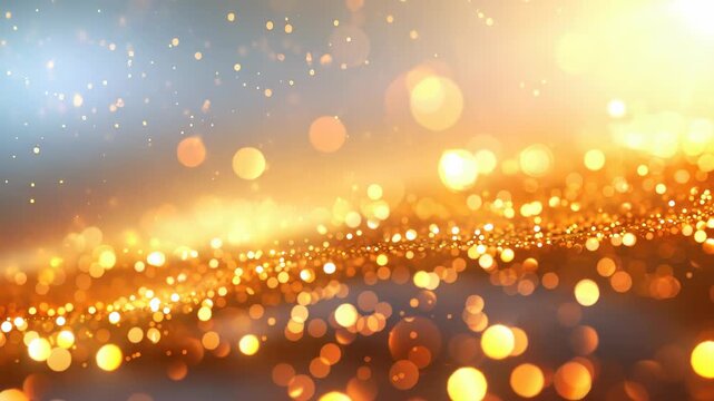 Golden Sparkle Abstract: A magical and ethereal display of golden bokeh lights shimmering and swirling on a softly blurred background, creating a sense of wonder and celebration.