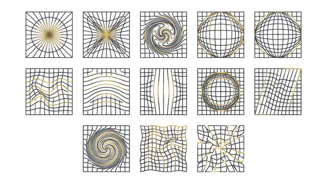 Collection of distorted square grids with geometric wave effects
