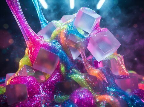 Sparkling slime with ice cubes
