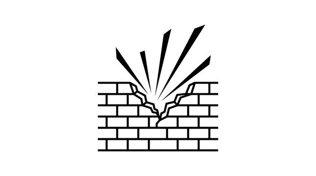 Explosion breaking through brick wall symbol