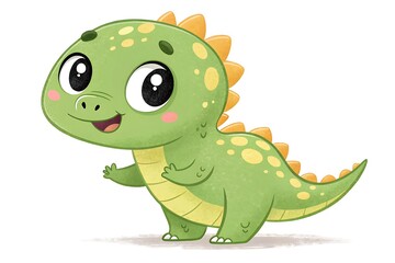 Fototapeta premium Cute cartoon baby dinosaur waving happily
