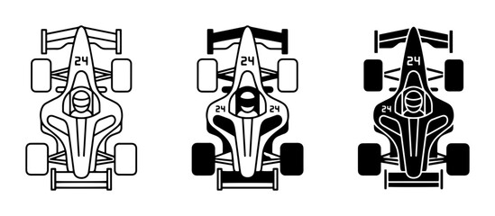 Obraz premium Formula 1 Race Cars, Speeding Sports Vehicles, Motorsport Icons, Vector Set