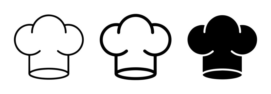 Chef Hat Icons, Toque Blanche Symbols, Culinary Headwear Vector Graphics