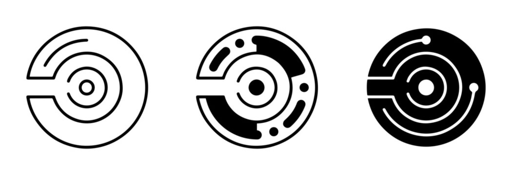 Abstract Circular Circuit Board Icons, Technology and Data Flow Symbols, Vector Graphics