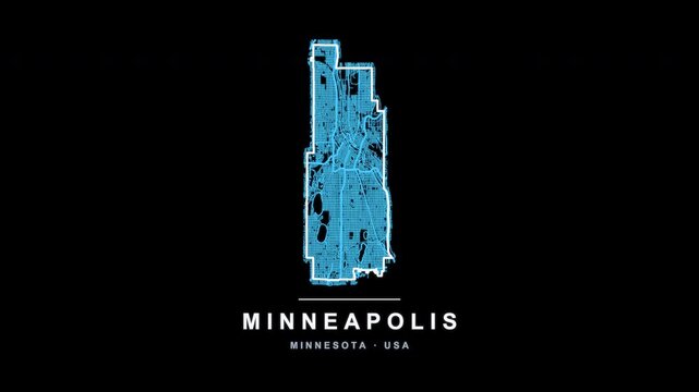 Minneapolis City Line Map Self Drawing Animated Overlay, Alpha 4K