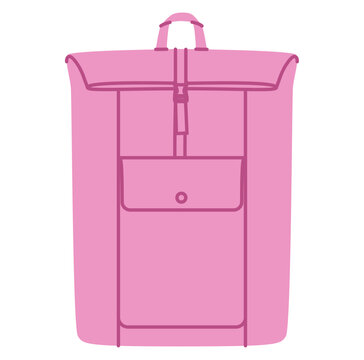 Folded Top backpack silhouette bag. Fashion accessory technical illustration. Vector schoolbag front 3-4 view for Men, women, unisex style, flat handbag CAD mockup sketch outline isolated