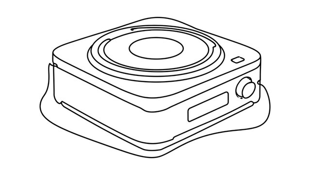 Vintage portable record player white background.
