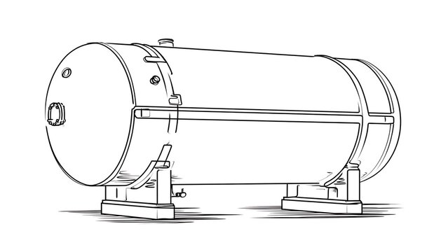 Industrial storage tank sketch on white background.
