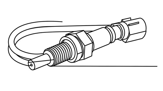 Oxygen sensor with wire on white background.